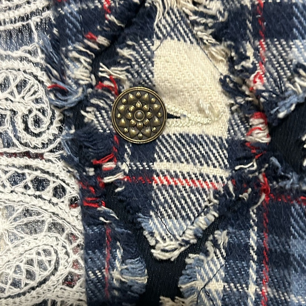 Pol Boho Plaid Patchwork Lace Shacket Jacket Over… - image 6